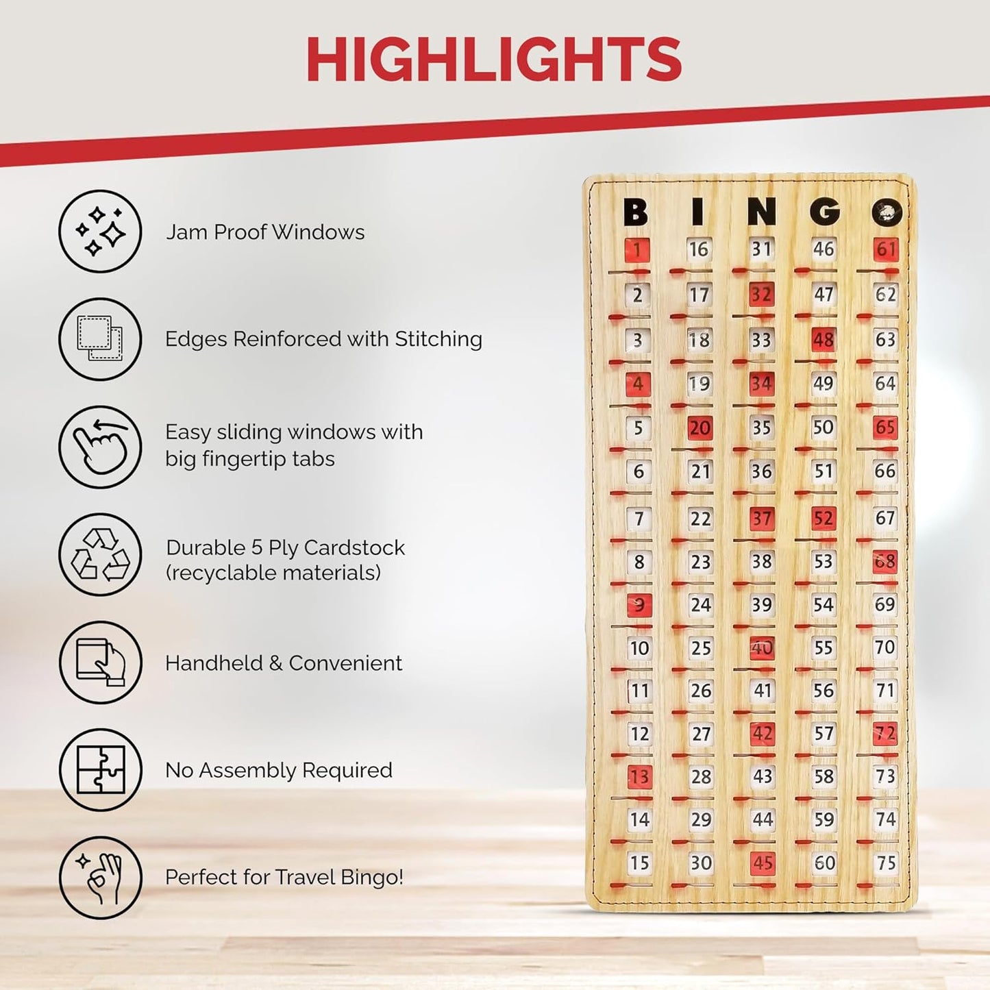 MR CHIPS Jam-Proof Finger Tip Master Bingo Card with Sliding Windows Large Cardboard Calling Cards Tan Style