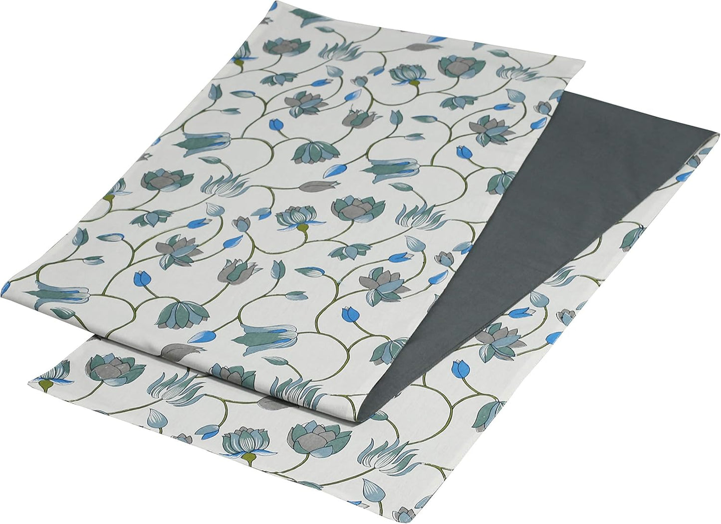 Indtresor Indian Heritage Fabric Cotton Table Linen Reversible Set Runner Napkins Mats in Blue White