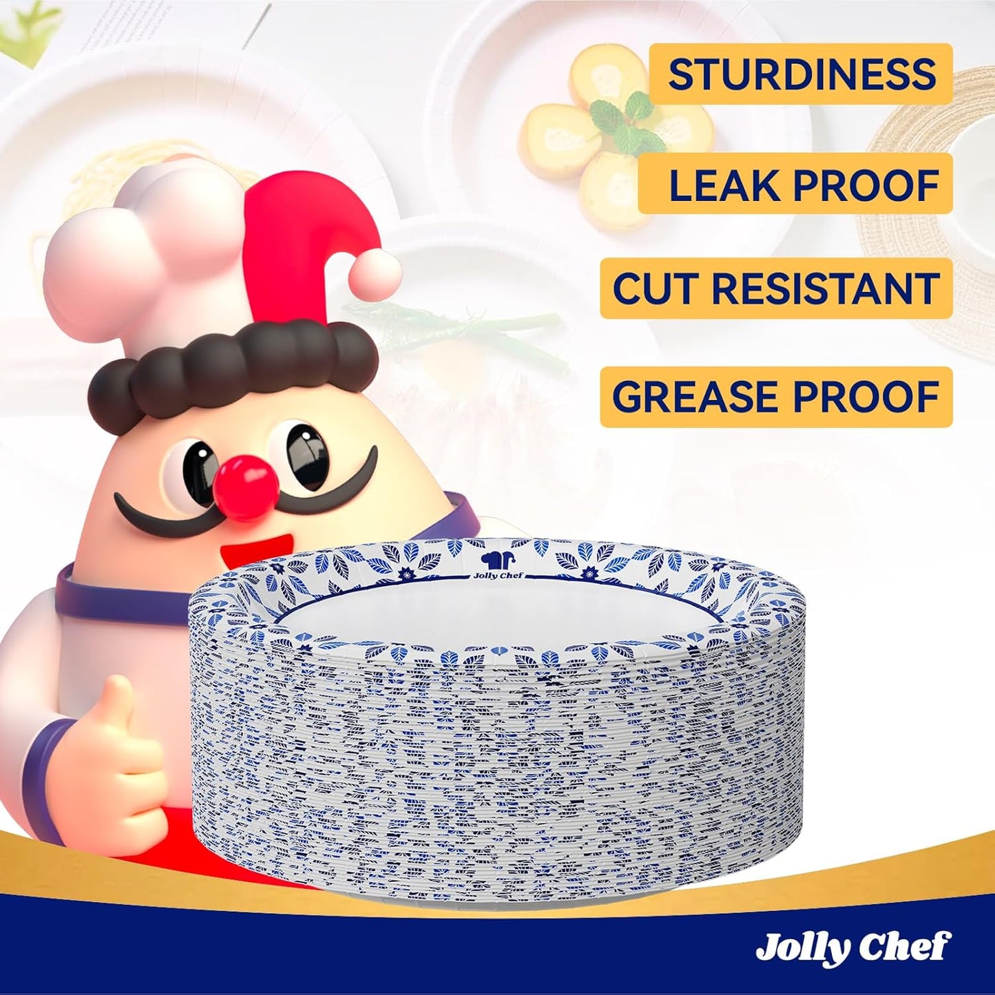 JOLLY CHEF 7 inch Disposable Paper Plates 150 Count, Soak Proof, Cut Proof, Heavy Duty Paper Plates for Everyday Use