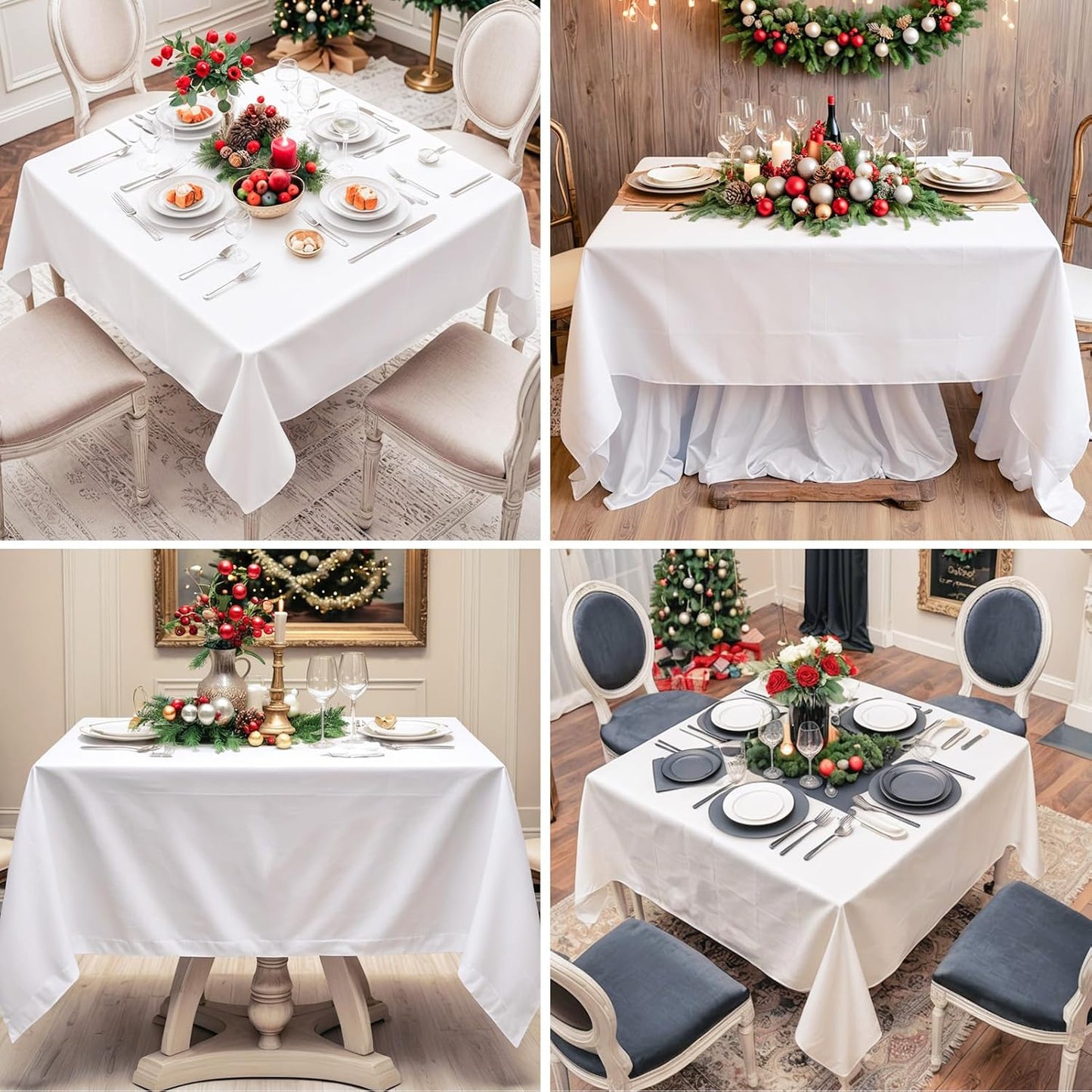 Square Tablecloth 52 x 52 Inch White 2 Pack Tablecloths Stain-Wrinkle Resistant Washable Polyester Table Cloths for Holiday, Buffet Parties, and Weddinge