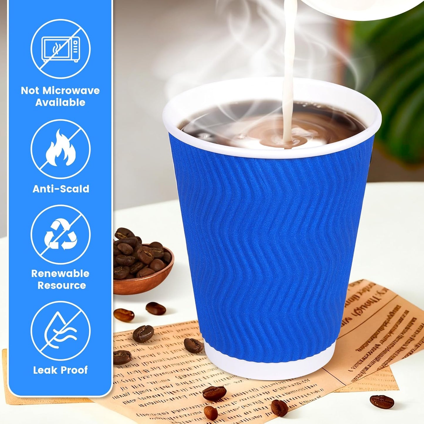 12 oz Coffee Cups 100 Pack, 4-Color Corrugated Paper Cups with Ripple Wall, Insulated for Hot & Cold Drinks, Assorted Colors (Red, Blue, Black, Yellow)