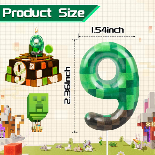 TNT Themed Birthday Cake Candle Number 9 Dynamite Themed Green Candle Birthday Party Decoration Cake Topper for Pixel Theme Birthday Party Anniversary Party Dynamite Party Video Game Party (Number 9)