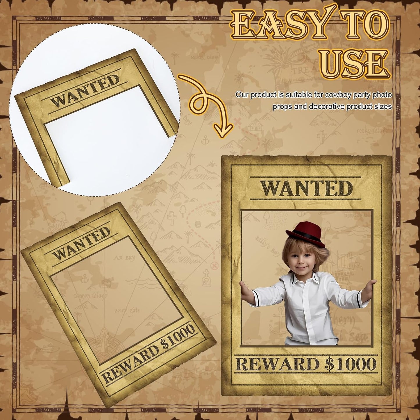 20 Pcs Halloween Western Photo Booth Props Kit Wanted Poster West Cowboy Party Decoration Western Wanted Theme Photo Booth Frame Cowboy Scarf Beard Glasses Hat Set for Halloween West Rustic Party