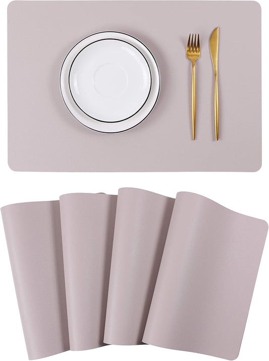 Wipeable Placemats Leather Table Mats Waterproof Heat-Resistant Easy to Clean for Dining Table Set Kitchen Table (4, Taupe)