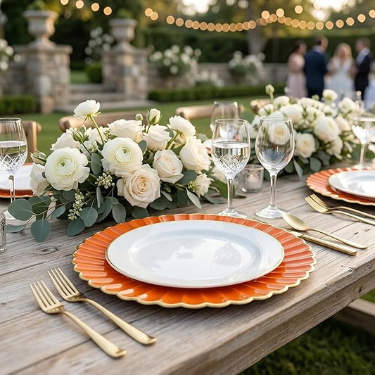 Orange Charger Plates, 13 Inch Plastic Round Dinner Charger Plates for Wedding Party, Tabletop Decor. (Set of 6)