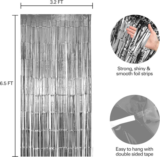 2 Pack Silver Foil Fringe Curtains, Silver Tinsel Backdrop Party Curtains, Decorations for Birthday, Holidays, Parties & More