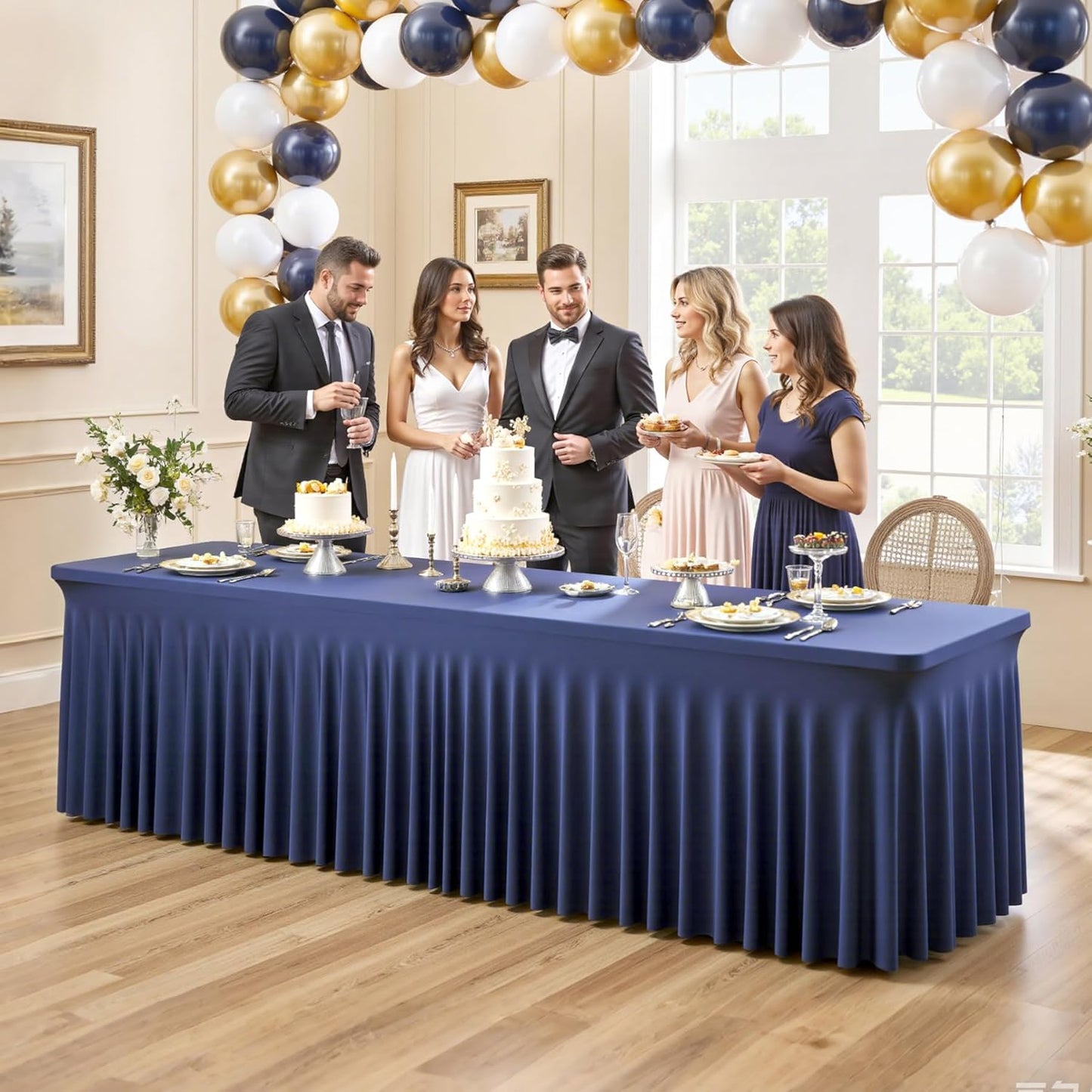 Besutolife 6 Pack Navy Blue Spandex Tablecloth for 6ft Rectangle Tables Fitted Table Cloth Stretch Table Covers Skirt 6ft Rectangular Tablecloths for Banquet Parties Wedding Decorations