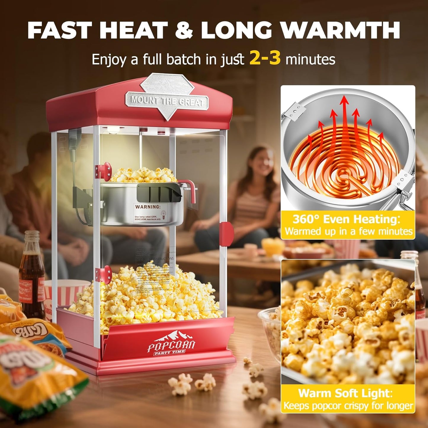 Popcorn Machine Cart with Wheel, 10 oz Popcorn Maker Machine with Stainless-Steel Kettle Makes Up to 40 Cups, Vintage Movie Theater Style Pop Corn Machine, Red