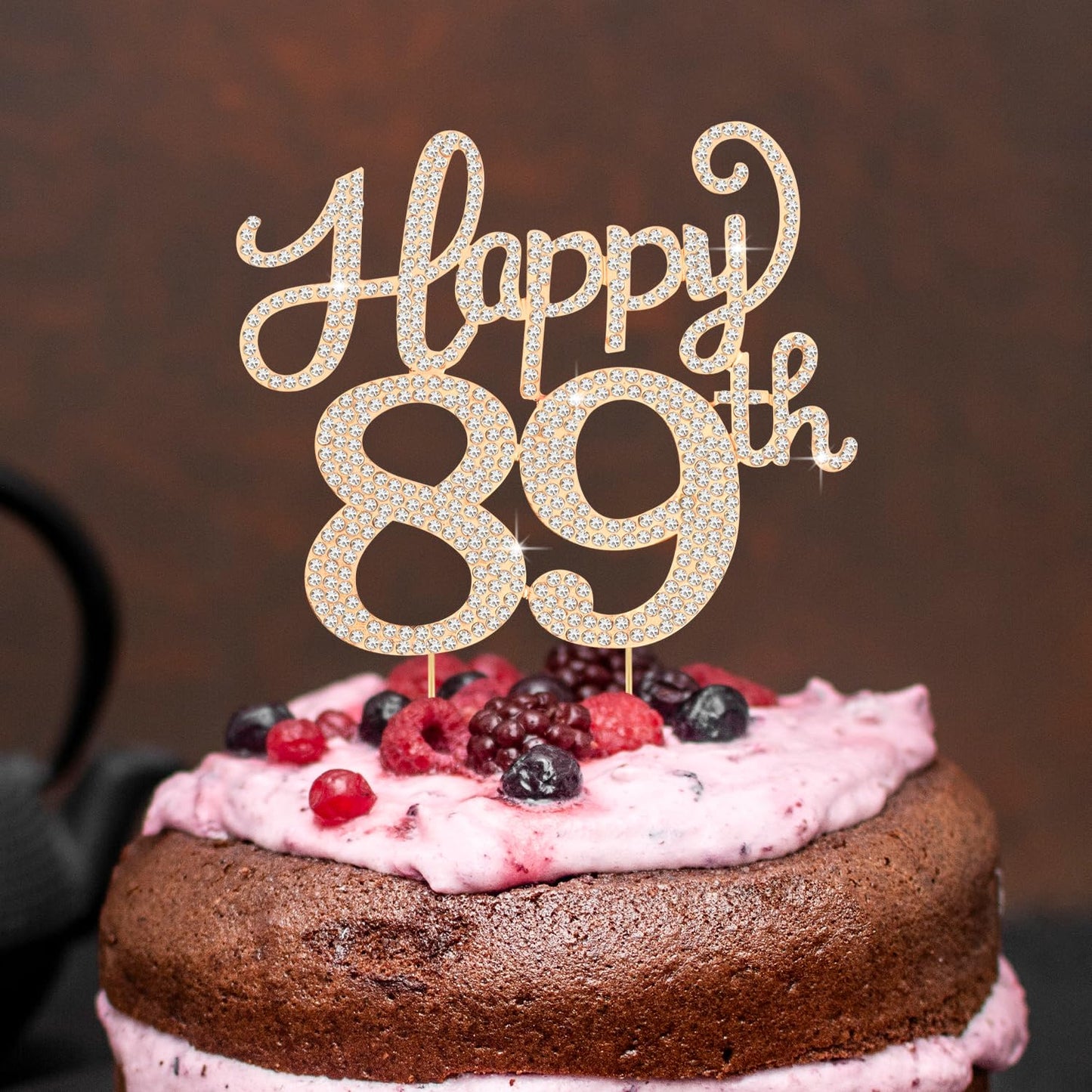 Happy 89th Birthday Decorations,89th Birthday Gold Rhinestone Cake Topper - Cheers to 89 Years Old Bday Party Metal Sparkly Cake Centerpieces Sign.