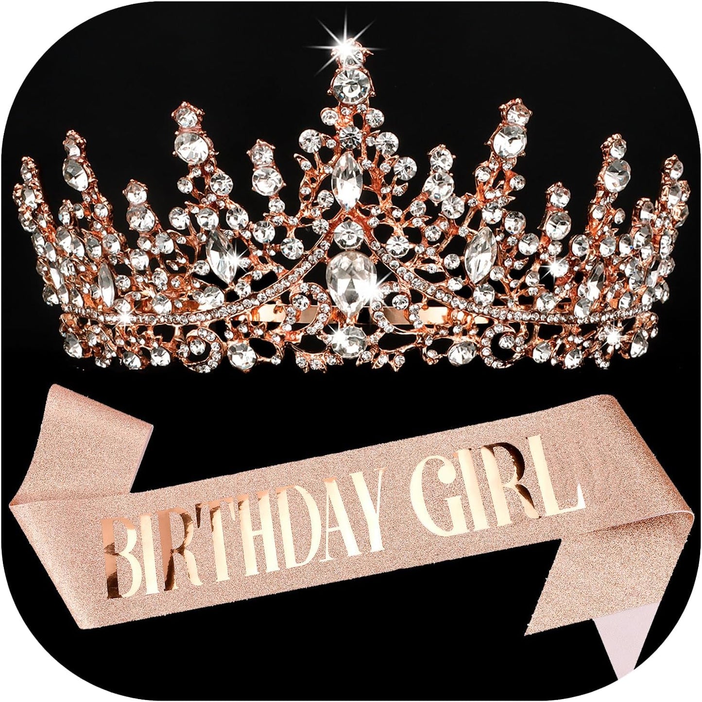 COCIDE Birthday Girl Sash and Crowns for Women - Crystal Birthday Sashes for Women Party Decoration Accessory