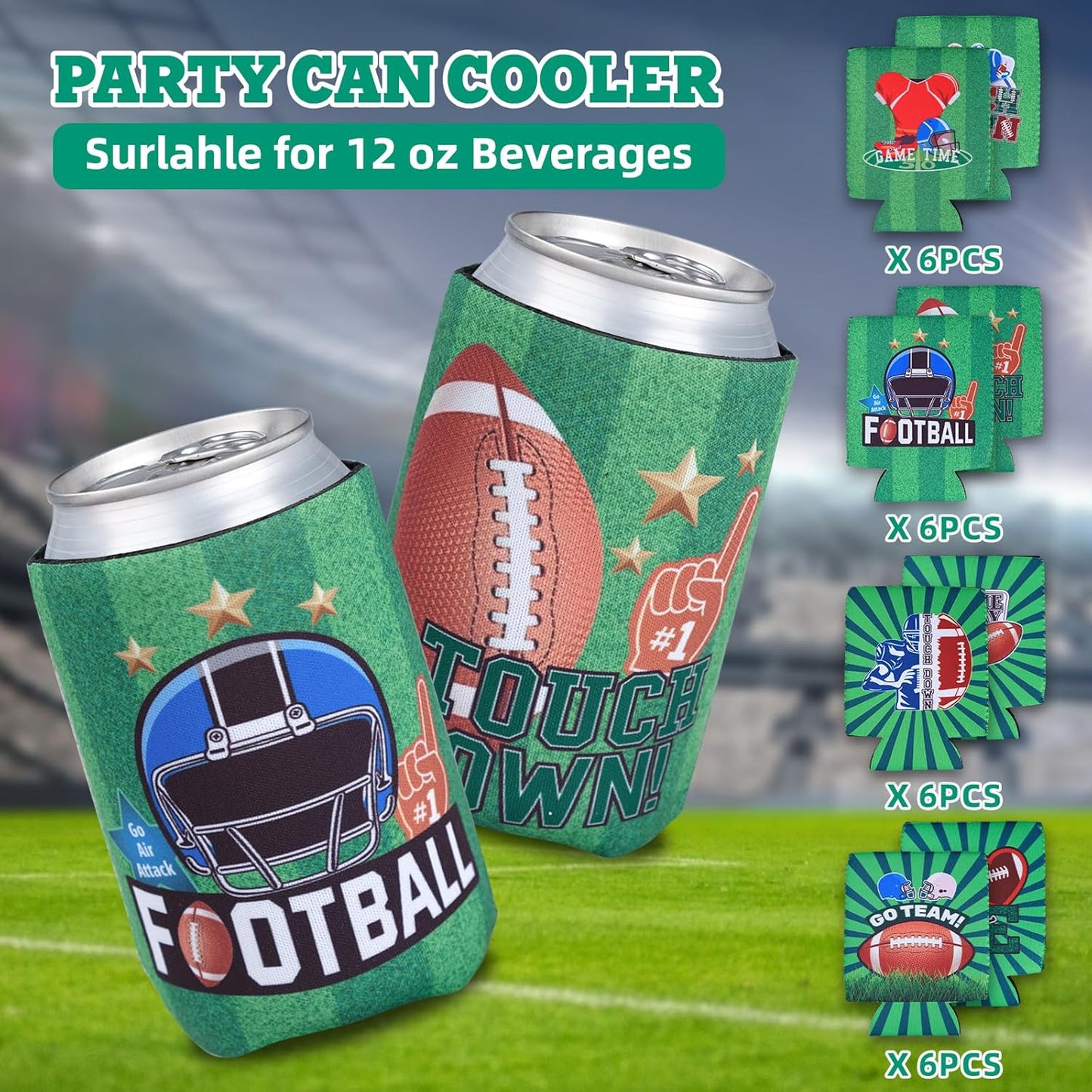 Football Party Decorations,24 Pcs Can Sleeves Neoprene Insulator For Super Bowl Game Day Decorations And Football Party Favors
