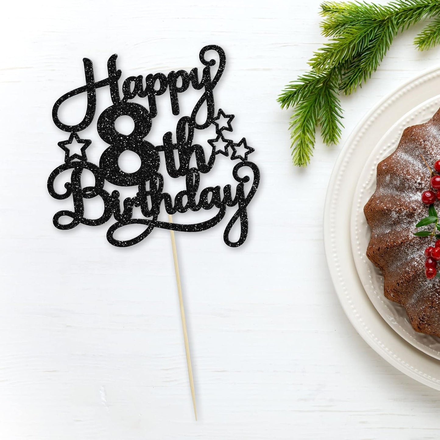 1 Pack Happy 8th Birthday Cake Topper Black Glitter 8th Birthday Cheers to 8 Years Old Birthday Cake Pick for Celebrating 8th Birthday Anniversary Party Cake Decorations Supplies
