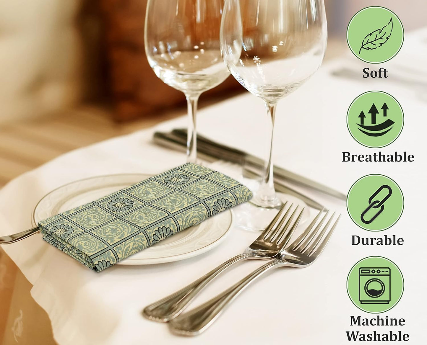 RUVANTI Cloth Napkins Set of 6 Cotton 100%, 18x18 Inches Napkins Cloth Washable, Soft, Absorbent. Cotton Napkins for Parties, Christmas, Thanksgiving, Weddings, Dinner Napkins Cloth - Floral Tiles