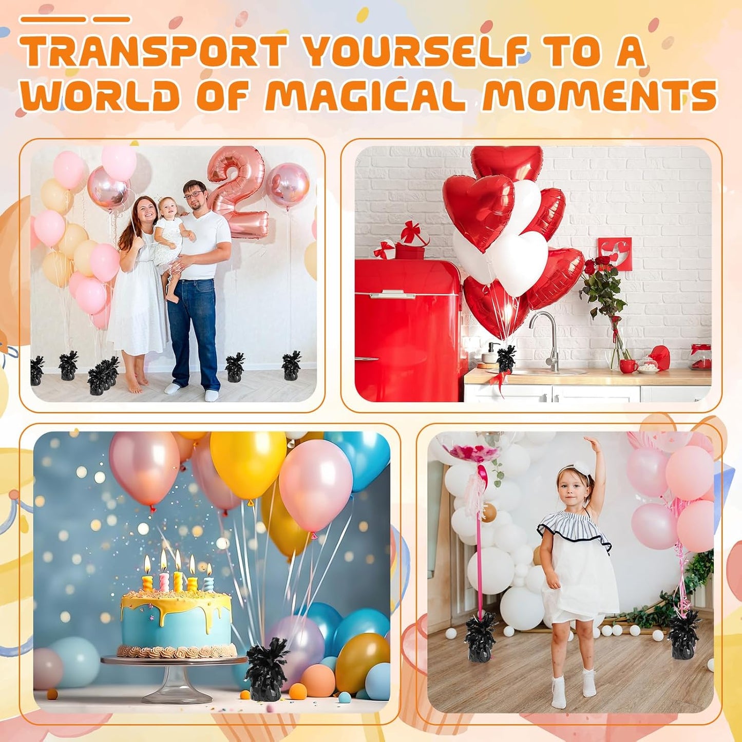 16 Pack Black Balloon Weights Metallic Holder Anchors Balloon Holder Weights for for Birthday 2025 Graduation Party Christmas Wedding Celebration Decoration (Black)