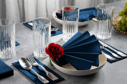 100 Linen-Feel Colored Paper Napkins - Decorative Cloth-Like Dark Blue Dinner Napkins - Soft And Absorbent. For Kitchen, Party, Wedding, Bathroom Or Any Occasion. (Pack of 100)