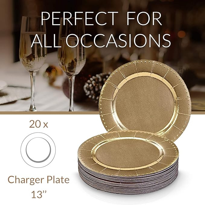 Elegant Disposable Charger Plates For Party - 13” (10 Piece) , Perfect for Celebrations & Events, Gold