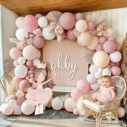 Pastel Pink White Balloon Arch Double Stuffed Light Pink Beige Cream Balloon Garland Kit Boho Dusty Rose Blush Balloons for Baby Shower Bridal Birthday Valentine's Wedding Easter Princess Party Decor