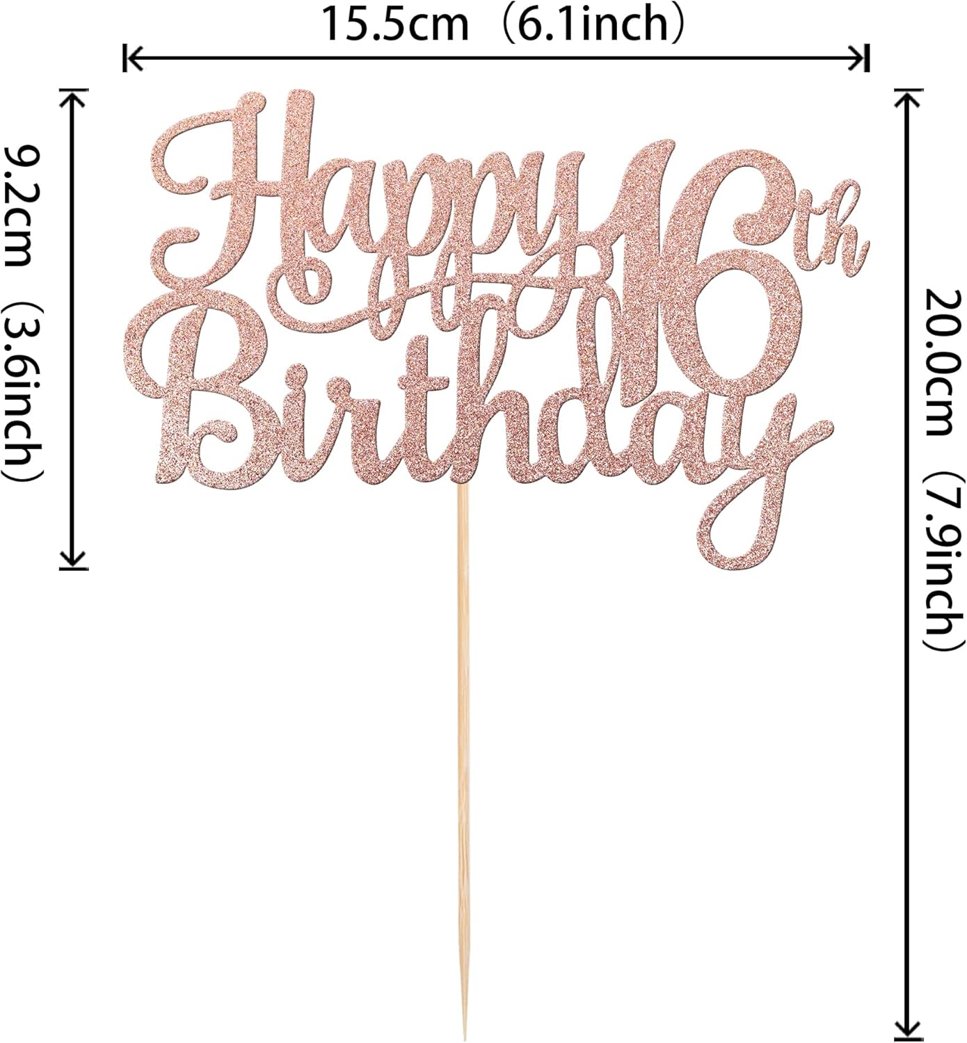 1 PCS Happy 16th Birthday Cake Topper Glitter Cheers to 16 Years Birthday Cake Pick Sweet 16 Fabulous Cake Decoration for Happy 16th Birthday Theme Party Decorations Supplies Rose Gold
