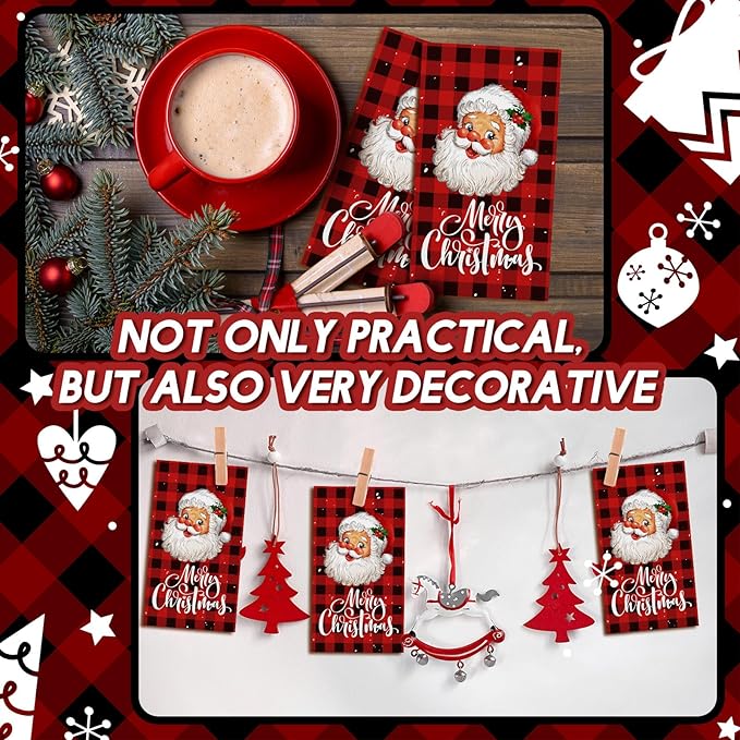 Karenhi 200 Pcs Christmas Paper Napkins 2 Ply Santa Claus Disposable Hand Towels for Bathroom Buffalo Plaid Guest Napkin Snow Decorative Paper Guest Towels for Bathroom for Party Holiday Wedding