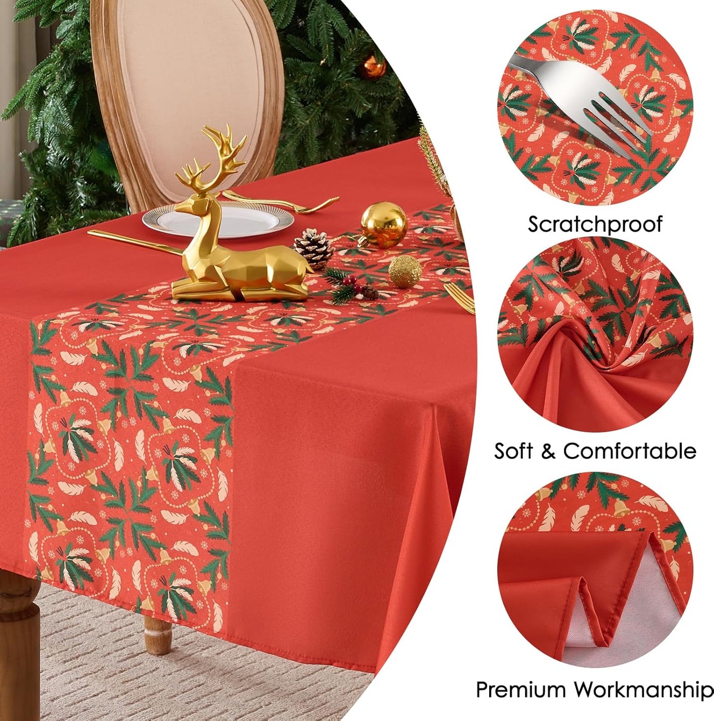 Christmas Tablecloth Rectangular 60x84 Inch Waterproof, Machine Washable Checkered Polyester Table Cover for Xmas Party, Winter Holiday Home Decoration in Festive Red 1pack