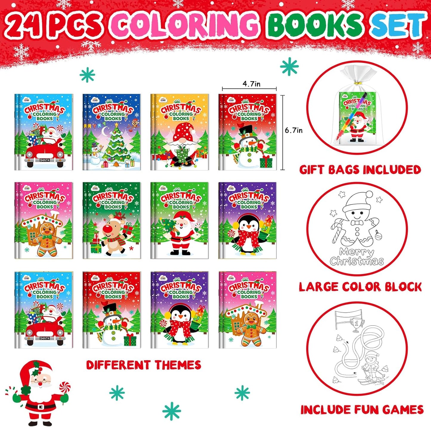 ZMLM 24 Coloring Books for Kids Party Favors: Bulk 24 Crayons Mini Coloring Books for Kids Ages 4-8 Birthday Goodie Bags Stuffers Toddlers Return Gifts Classroom Prizes Teacher Crafts (Christmas)