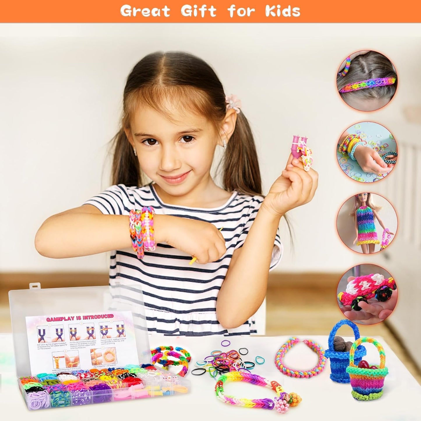 3000+ Rubber Band Bracelet Kit, Colorful Loom Bracelet Making Kit with Storage Box, DIY Art Craft Set with Charms Beads for Beginners Birthday Party Christmas Gift