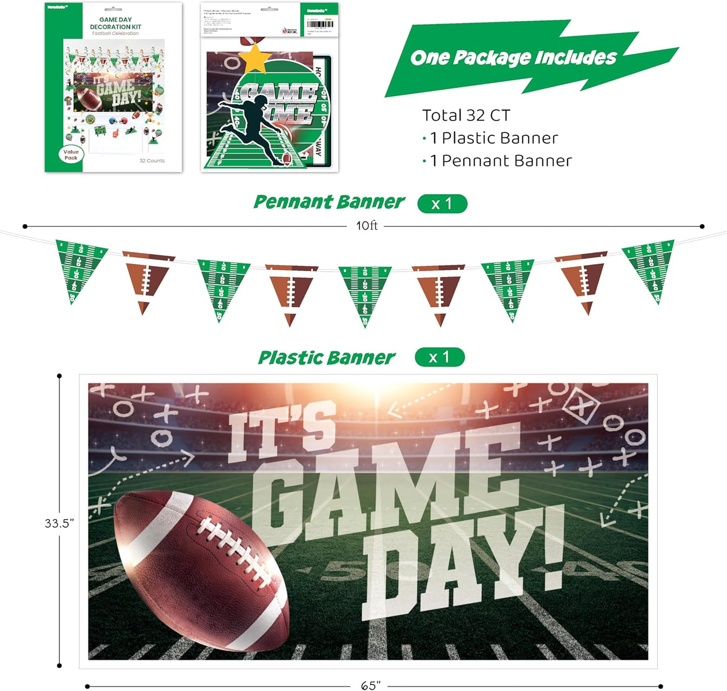 32-Piece Football Party Decoration Kit – Banners, Foil Swirls, Garlands and Cutouts with Helmets, Jerseys and Game Icons for Super Bowl, Tailgate, Sports Birthdays and Team Celebrations
