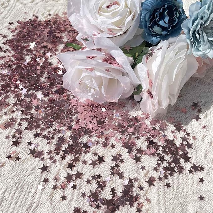 WEIKA 60g Star Confetti Glitter Star Table Confetti, Metallic Foil Stars Glitter, Table Decorations for Party Wedding birthday graduation Decorations(Rose Gold Set, 10mm and 6mm)