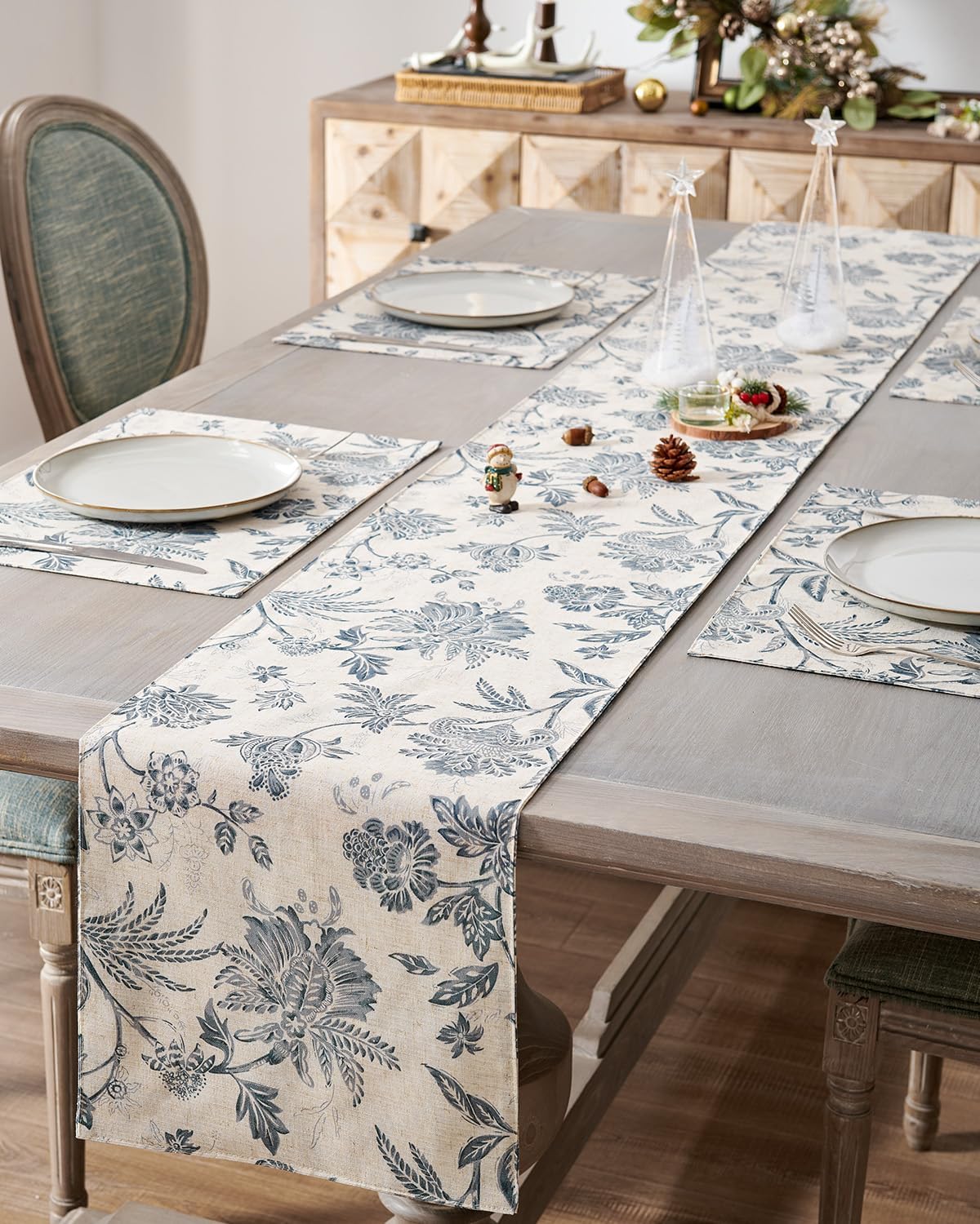 jinchan Linen Table Runner for Kitchen Farmhouse Table Cloth French Country for Party Wedding Birthday Dining Table Indoor Outdoor Decor 13 x 72 Inch 1 Panel Blue