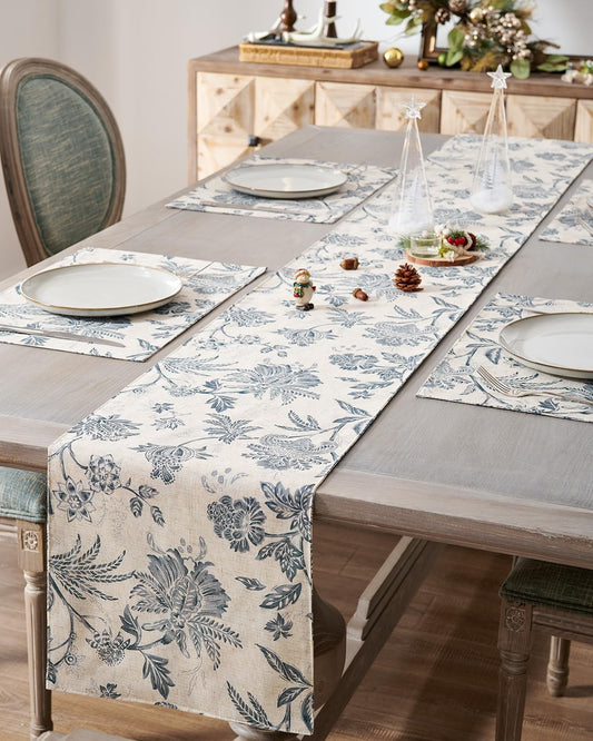 jinchan Linen Table Runner for Kitchen Farmhouse Table Cloth French Country for Party Wedding Birthday Dining Table Indoor Outdoor Decor 13 x 72 Inch 1 Panel Blue