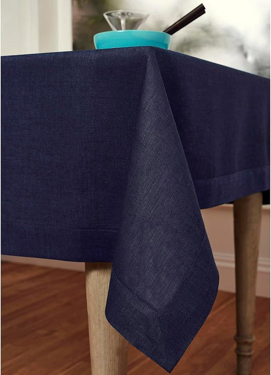 Solino Home Linen Tablecloth 60 x 132 Inch - 100% Pure Linen Chambray Navy Table Cloth for Rectangular Tables - Athena, Machine Washable Cloth Tablecloth for Winter, Spring