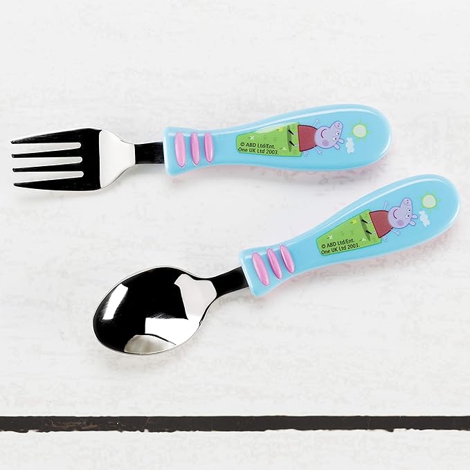 Zak Designs 5-Piece Dinnerware Set, Peppa Pig - Durable Plastic & Stainless Steel - Includes Tumbler, 8-Inch Plate, 6-Inch Bowl, Fork & Spoon - Suitable for Kids Ages 3+
