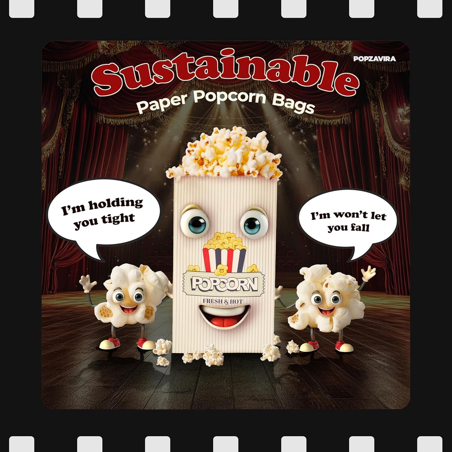 Upgrade Paper Popcorn Bags Flat Bottom 2 oz 100 psc - Vintage Style Individual Servings Bulk - Large Popcorn Bags for Party Home Movie Night Carnival - Disposable Popcorn Machine Supplies