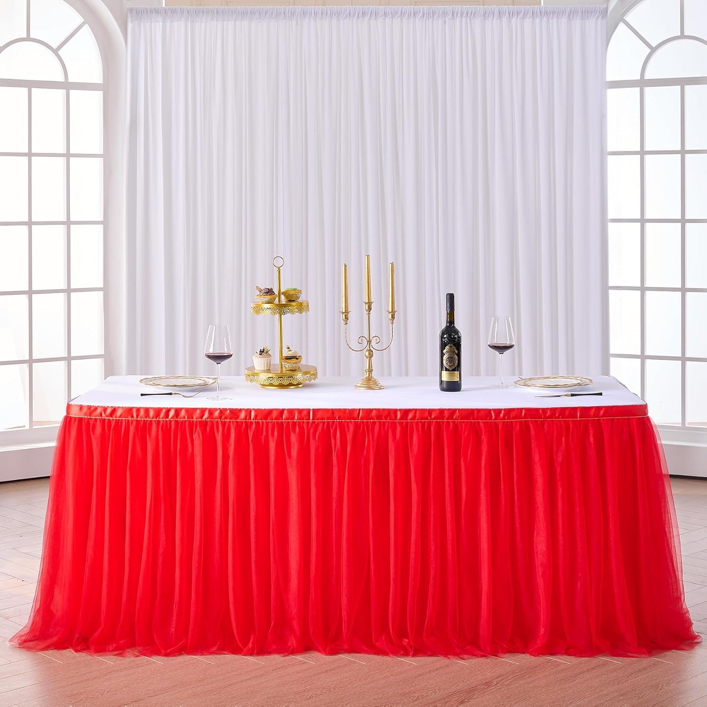 Suppromo 6ft Red Tulle Table Skirt Tutu Table Skirts for Rectangle or Round Tables Red Table Clothes for Christmas Baby Shower Birthday Party Buffet Banquet Decorations(L6(ft)*H 30in)