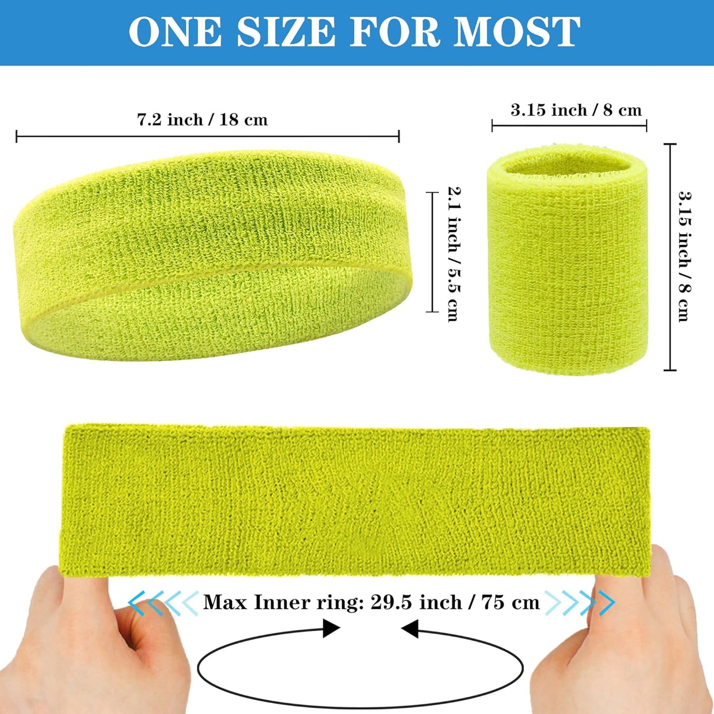 6 Pieces Sweatband Set Sports Headband Wristband Set, Moisture Wicking Athletic Sweatbands 4 Wrist Sweatband and 2 Headbands, Terry Cloth Sweat Absorbing Head Band for Workout
