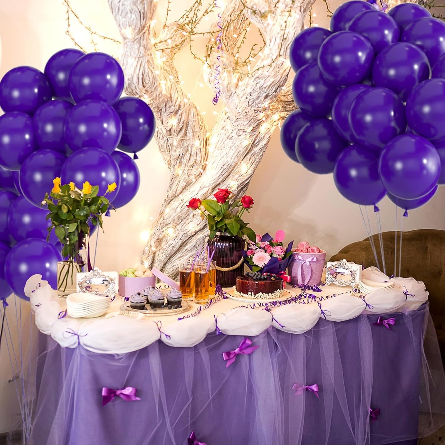 50pcs Dark Purple Balloons, 12inch Helium Quality Deep Purple Latex Balloon for BOHO Birthday, Halloween, Wedding Party Decorations(With Ribbon & Glue)