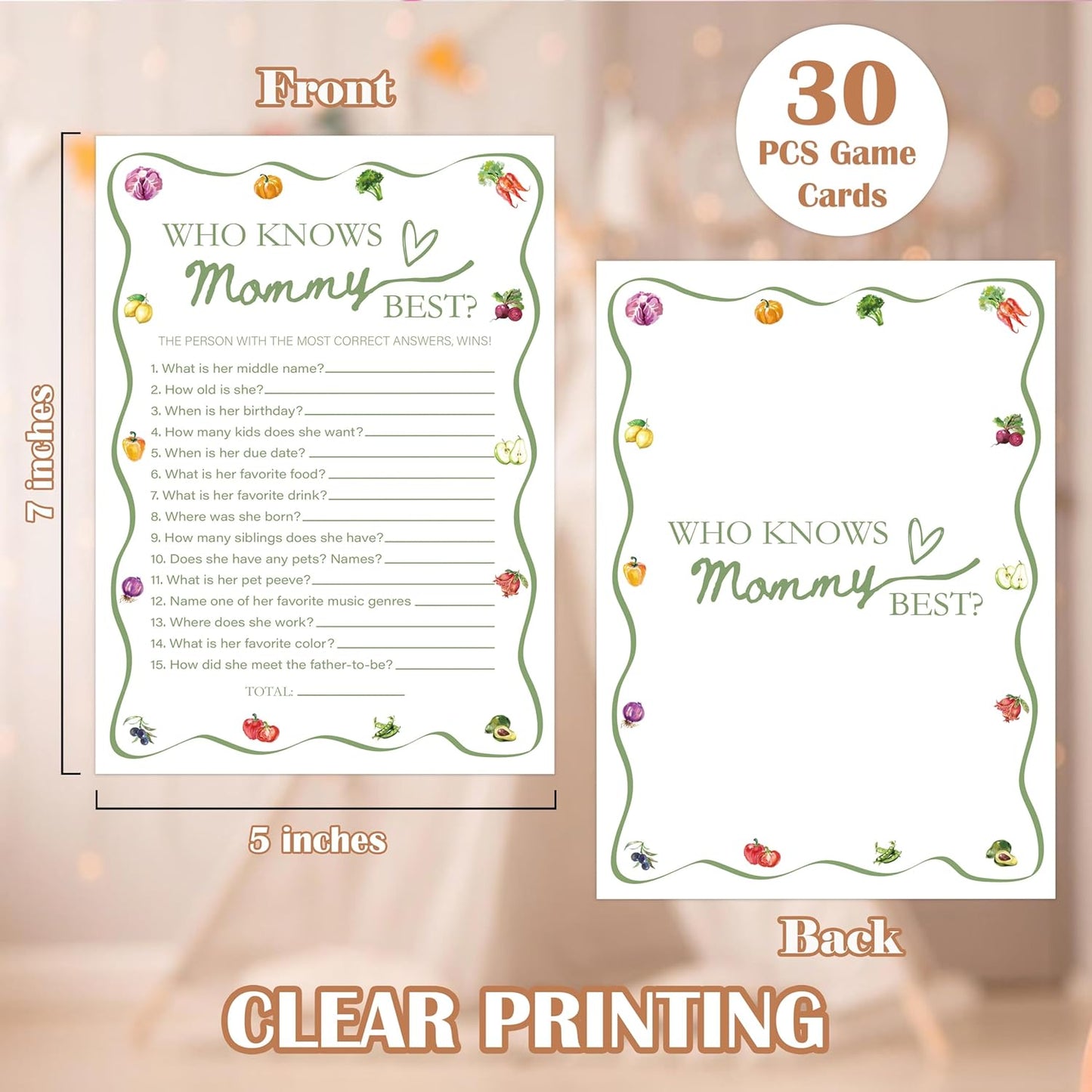 Locally Grown Baby Shower Games, Farmers Market Who Knows Mommy Best Game for 30 Guests with Game Cards, Gender Reveal, Baby Shower Supplies & Decorations (DV42)