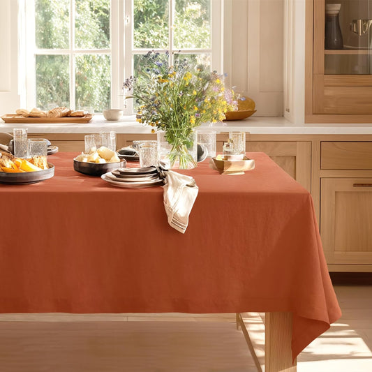 Linen World Fall Linen Tablecloth 108" x 60" Inch,French Linen Washable Rectangular Table Cloth for Dining,Outdoor,Weddings and Restaurants,Decorative Thanksgiving Christmas,Burnt Orange