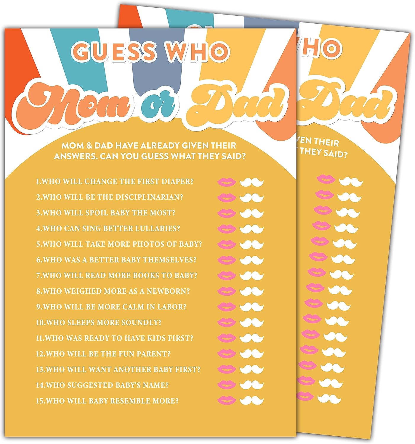 YSTEP Boho Sunshine Baby Shower Games for Boy, 30 Guess Who Mom or Dad Game Cards, Gender Reveal Party Supplies Favors (5"x7") -A05