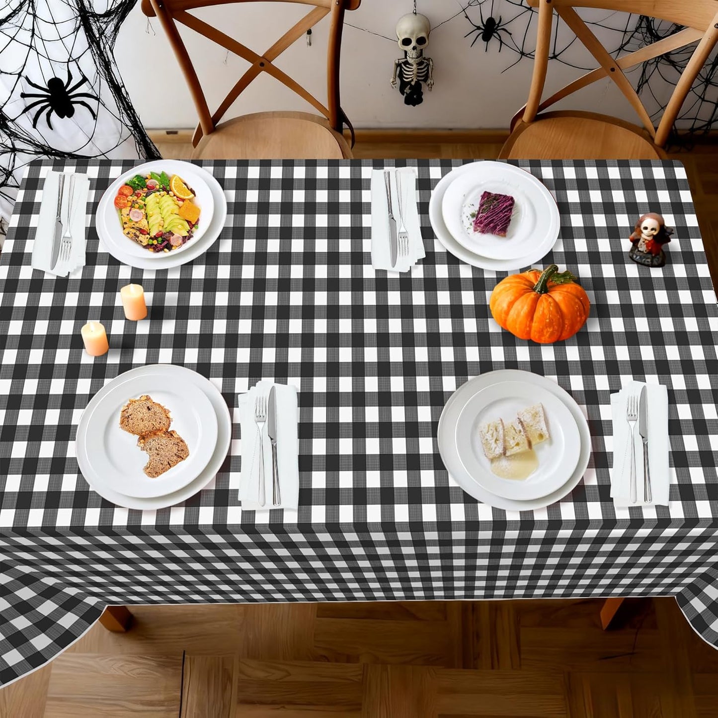 Childom 3 Pack Black and White Checkered Tablecloths 54"x108" Disposable Plastic Table Cloths Buffalo Plaid Tablecloths for Home,Halloween,Picnic Table Covers for Pizza Party,Race Car Birthday Decors