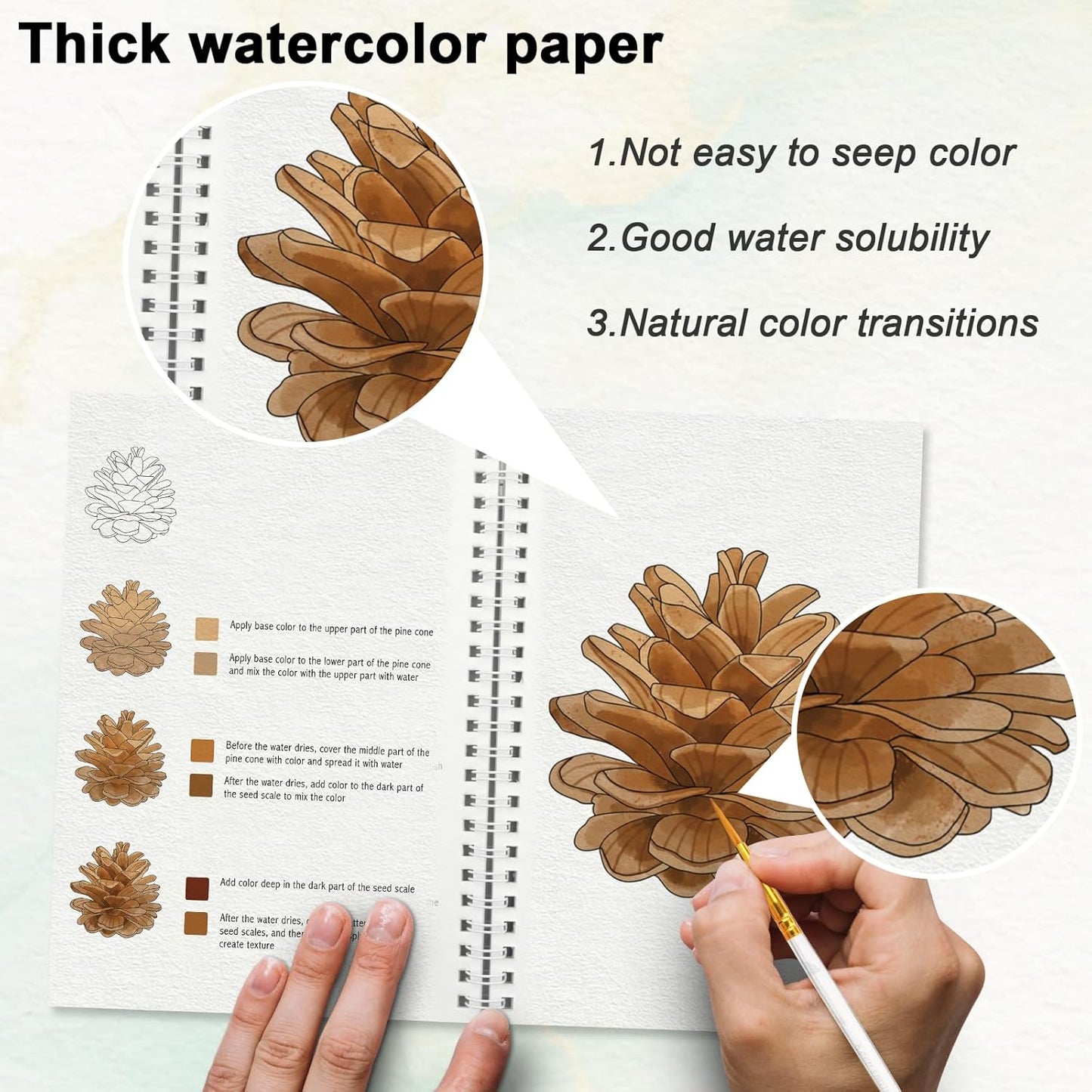 Watercolor Workbooks with Step by Step for Adults Teens - Beginner Watercolor Workbook with 12 Coloring Book Pages -100% Cotton 300gsm/140lb Watercolor Paper(Winter)