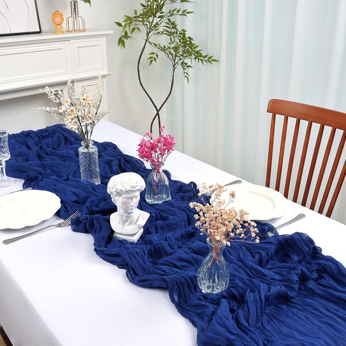 6 Pack 10FT Royal Blue Cheesecloth Table Runner 35x120 Inch Gauze Rustic Boho Table Runner Cheese Cloth for Wedding Decor Birthday Party Bridal Baby Shower Table Centerpiece Decoration