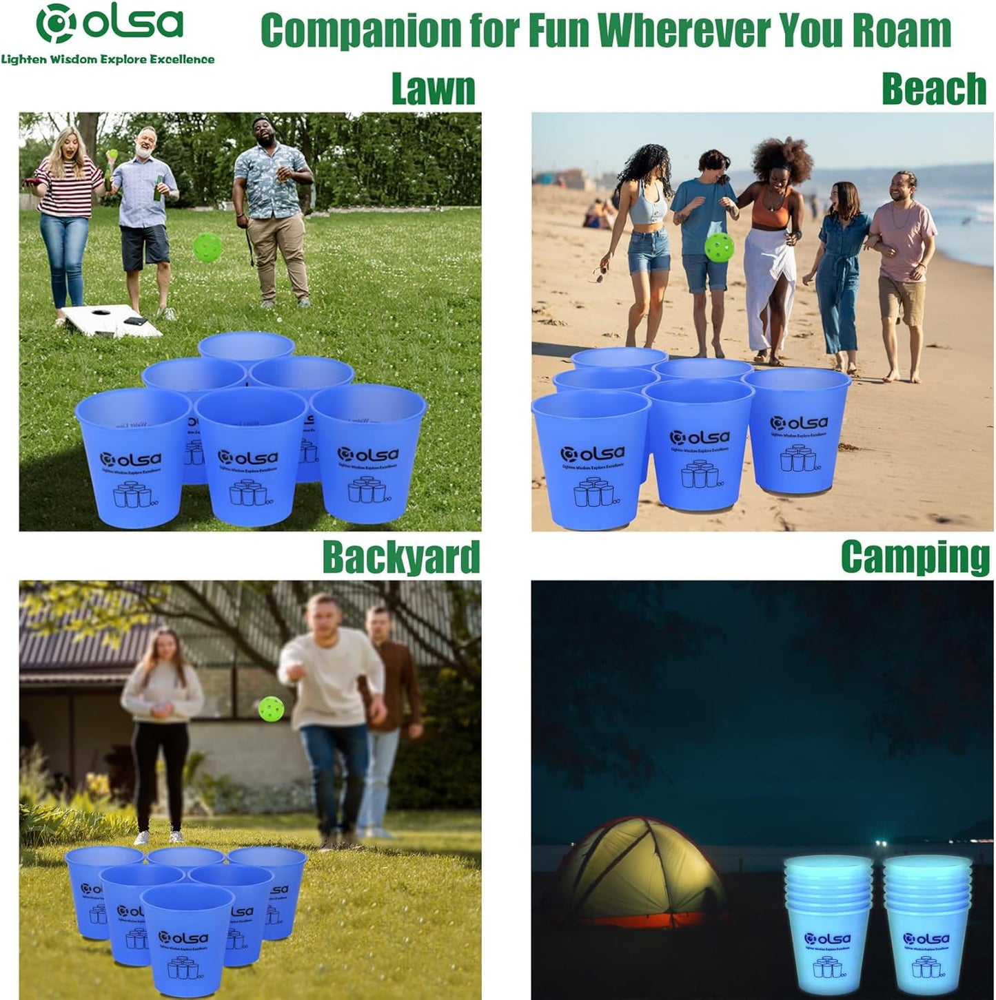 Olsa Giant Yard Pong Outdoor Games, Classic Toss Games for Beach Camping Lawn Backyard Party, Indoor Outdoor Game for Adults (Blue Glow in Dark)