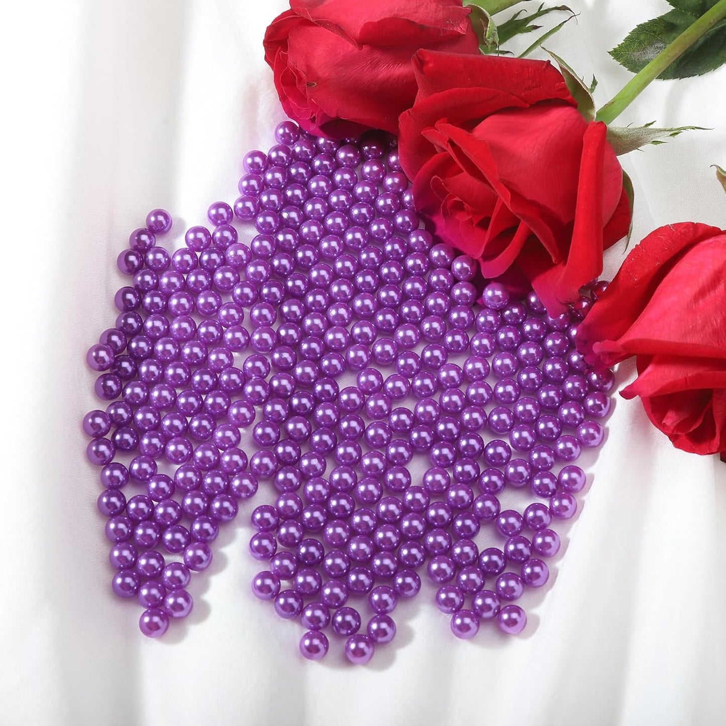 980pcs Undrilled Holeless ABS Faux Pearl Beads for Vase fillers, No Hole Round Pearls for Cosmetic Boxes, DIY Parts, Table Scatter, Wedding, Birthday Party Home Decorating (Purple, 8mm)