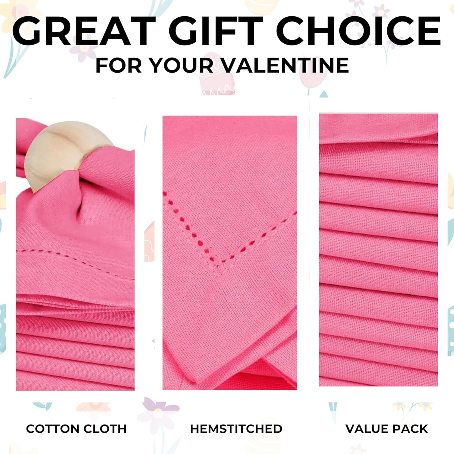 Homidate 100% Cotton Cloth Dinner Napkins Set of 12 – 18x18 Baby Pink Hemstitched – Soft Durable Machine Washable Fabric Napkins for Weddings, Parties & Holidays