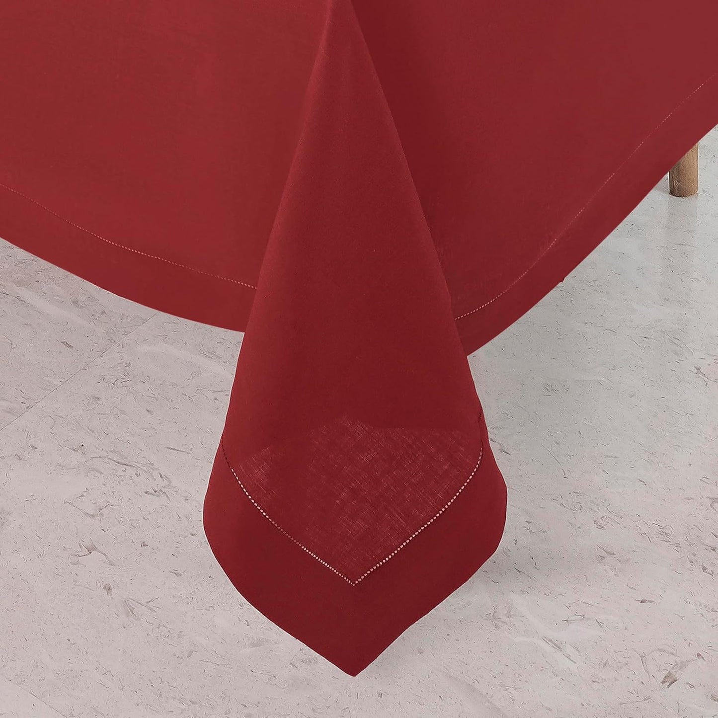 D'Moksha Homes Red Linen Tablecloth for Rectangle Tables 60 x 144 Inch - 100% Pure Linen Red Table Cloth - Classic Hemstitch, Machine Washable Dining Tablecloth for Fall, Autumn and Halloween