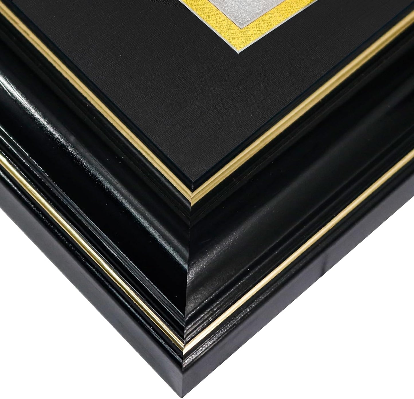 GraduationMall 11x22 Black Diploma Frame with Tassel Holder and Picture for 8.5x11 Certificate 5x7 Photo,Tempered Glass,Black over Gold Mat