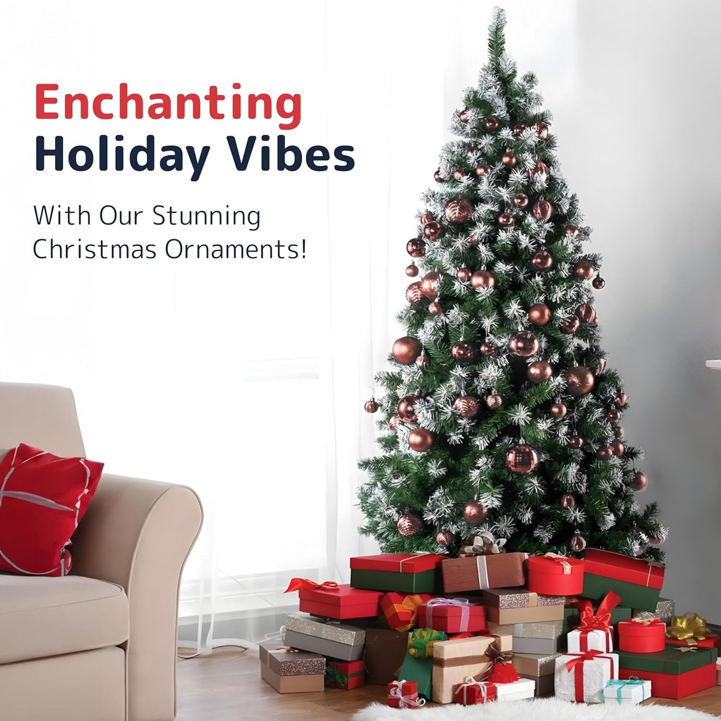 PREXTEX 36-Piece Rose Gold Christmas Ornaments Set - Shatterproof Tree Balls in 6 Styles and 3 Sizes with Hanging Loops to Decorate Christmas Tree - Ideal for Indoor and Outdoor Holiday Decor