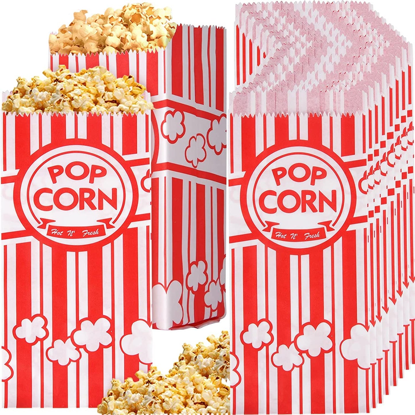100 Pieces Paper Popcorn Bags, 1 oz Popcorn Bags Individual Servings for Popcorn Machine Party, Pop Corn Bag Bulk