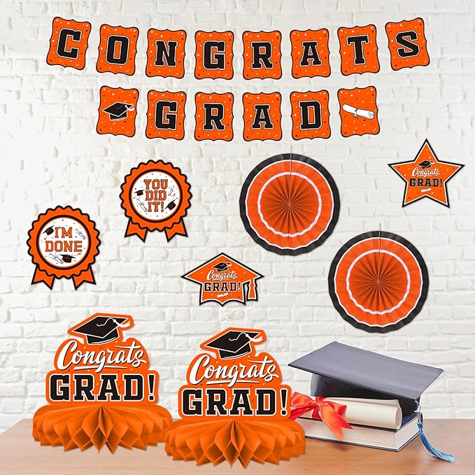 Orange Themed 2026 Graduation Decorations Set - Congrats Grad Banner, Class of 2026 Backdrop, Balloons & Streamers Kit - Complete Party Supplies for High School & College Celebrations